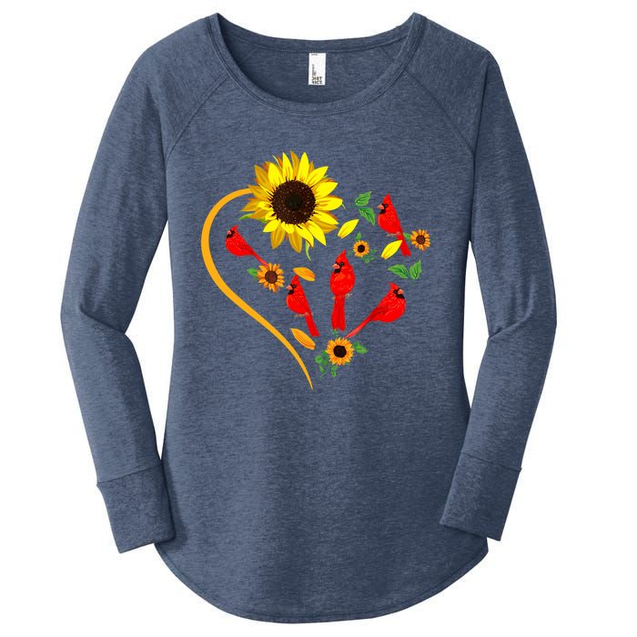 Sunflowers Cardinal Birds Cute Heart Shape Funny Bird Lover Women's Perfect Tri Tunic Long Sleeve Shirt