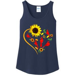 Sunflowers Cardinal Birds Cute Heart Shape Funny Bird Lover Ladies Essential Tank