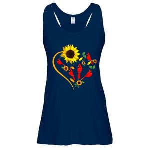 Sunflowers Cardinal Birds Cute Heart Shape Funny Bird Lover Ladies Essential Flowy Tank