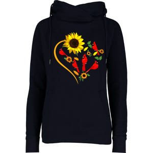 Sunflowers Cardinal Birds Cute Heart Shape Funny Bird Lover Womens Funnel Neck Pullover Hood