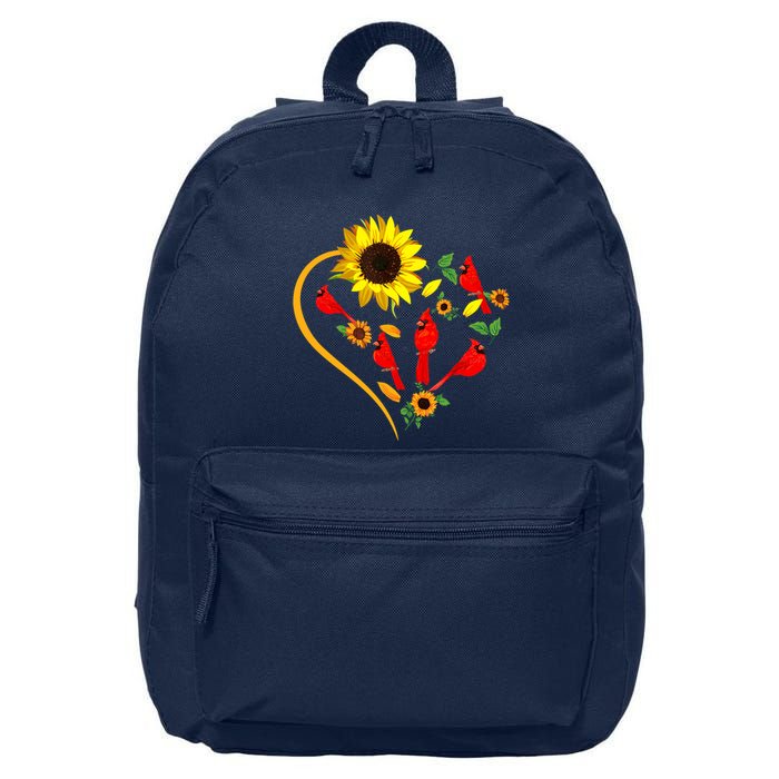 Sunflowers Cardinal Birds Cute Heart Shape Funny Bird Lover 16 in Basic Backpack