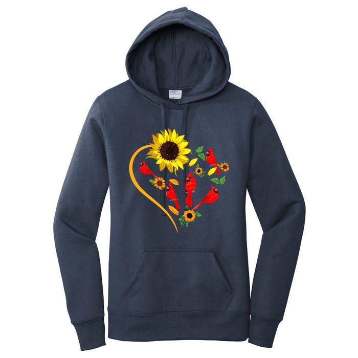 Sunflowers Cardinal Birds Cute Heart Shape Funny Bird Lover Women's Pullover Hoodie