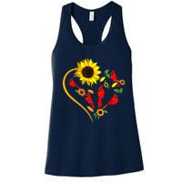 Sunflowers Cardinal Birds Cute Heart Shape Funny Bird Lover Women's Racerback Tank