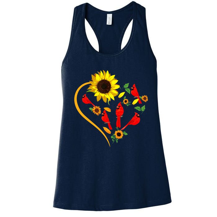 Sunflowers Cardinal Birds Cute Heart Shape Funny Bird Lover Women's Racerback Tank