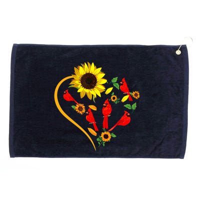 Sunflowers Cardinal Birds Cute Heart Shape Funny Bird Lover Grommeted Golf Towel