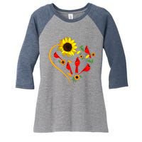 Sunflowers Cardinal Birds Cute Heart Shape Funny Bird Lover Women's Tri-Blend 3/4-Sleeve Raglan Shirt