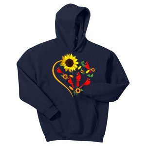 Sunflowers Cardinal Birds Cute Heart Shape Funny Bird Lover Kids Hoodie