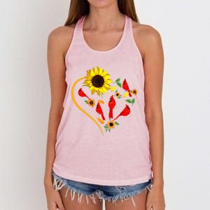 Sunflowers Cardinal Birds Cute Heart Shape Funny Bird Lover Women's Knotted Racerback Tank