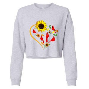 Sunflowers Cardinal Birds Cute Heart Shape Funny Bird Lover Cropped Pullover Crew