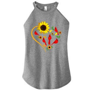 Sunflowers Cardinal Birds Cute Heart Shape Funny Bird Lover Women's Perfect Tri Rocker Tank