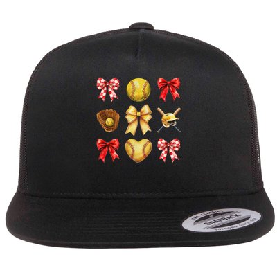 Softball Coquette Bow Softball Mama Softball Mom Mothers Day Flatbill Hat