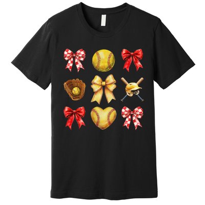 Softball Coquette Bow Softball Mama Softball Mom Mothers Day Premium T-Shirt