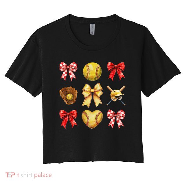 Softball Coquette Bow Softball Mama Softball Mom Mothers Day Crop Top