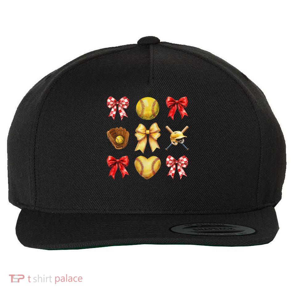 Softball Coquette Bow Softball Mama Softball Mom Mothers Day Wool Snapback Cap