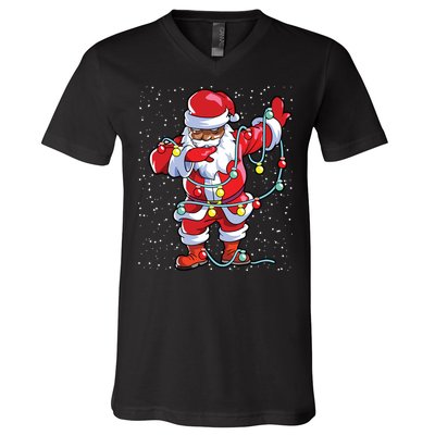 Santa Claus Black Christmas Afro African American Xmas V-Neck T-Shirt