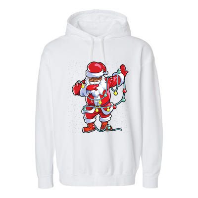 Santa Claus Black Christmas Afro African American Xmas Garment-Dyed Fleece Hoodie