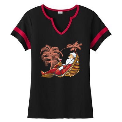 Santa Claus Beach Cocktail Christmas Ladies Halftime Notch Neck Tee