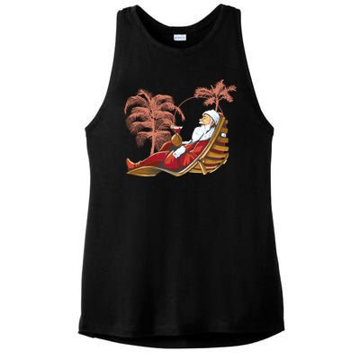 Santa Claus Beach Cocktail Christmas Ladies PosiCharge Tri-Blend Wicking Tank