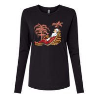 Santa Claus Beach Cocktail Christmas Womens Cotton Relaxed Long Sleeve T-Shirt