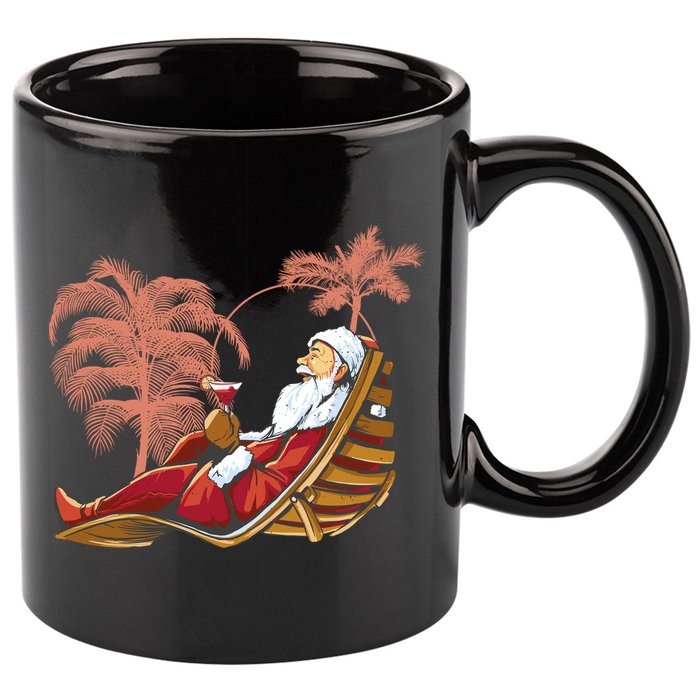 Santa Claus Beach Cocktail Christmas 11oz C Handle Ceramic Mug