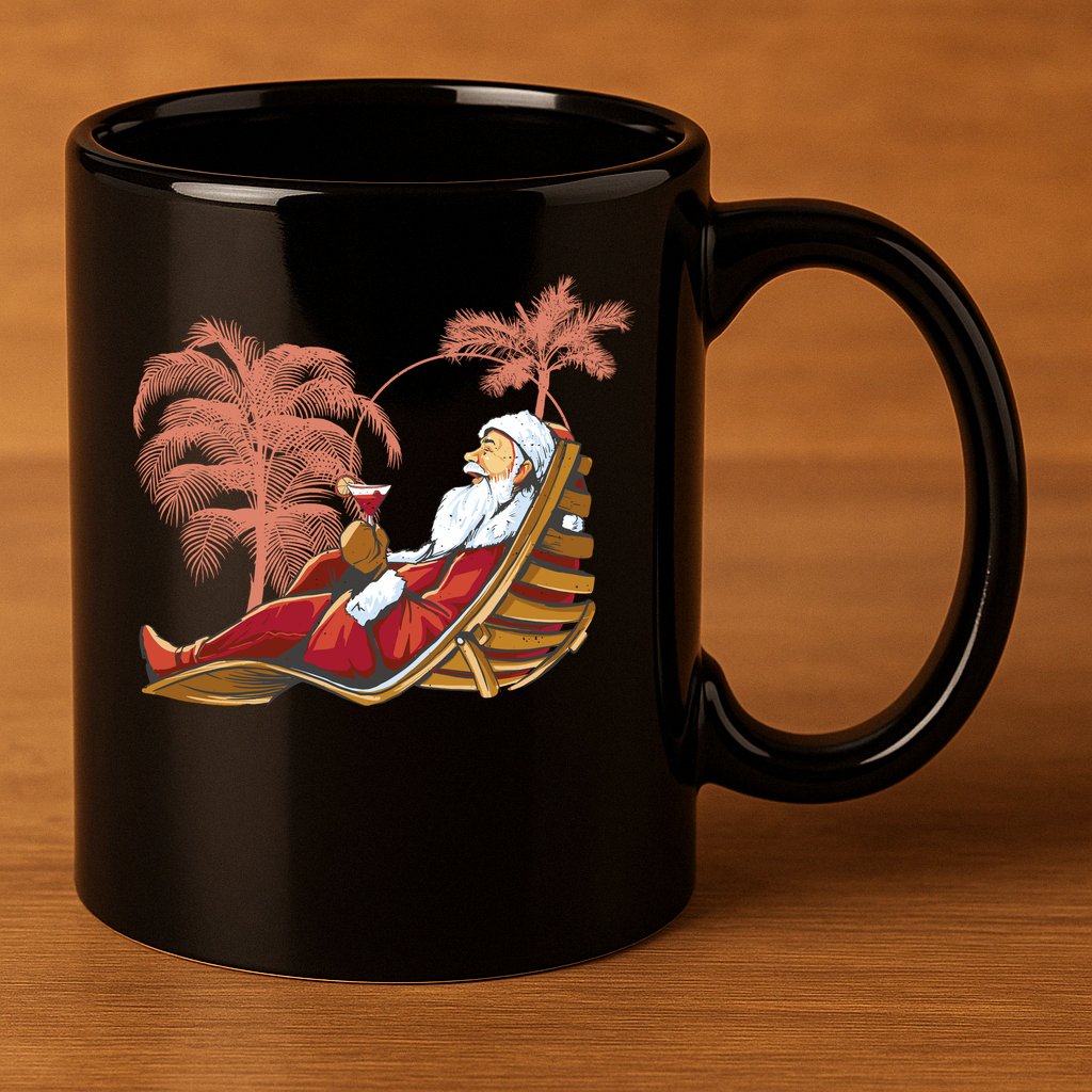 Santa Claus Beach Cocktail Christmas 11oz C Handle Ceramic Mug
