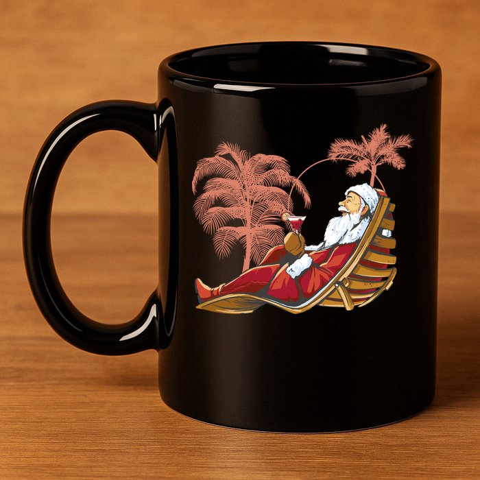 Santa Claus Beach Cocktail Christmas 11oz C Handle Ceramic Mug