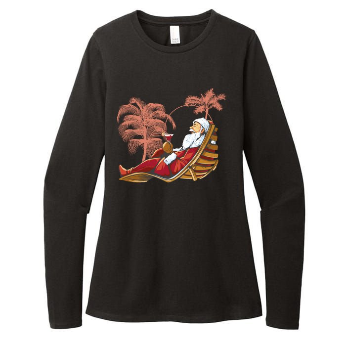 Santa Claus Beach Cocktail Christmas Womens CVC Long Sleeve Shirt