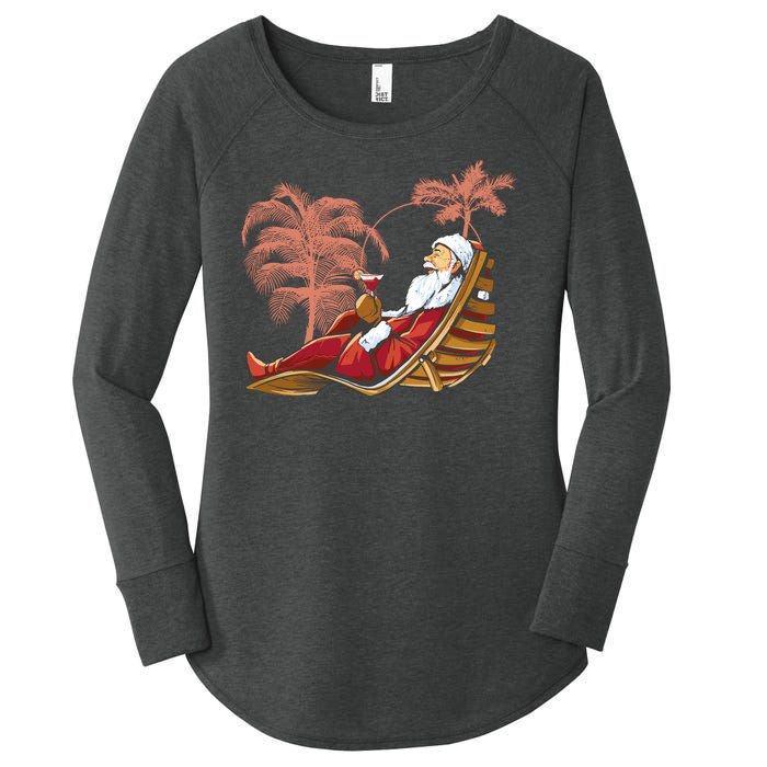 Santa Claus Beach Cocktail Christmas Women's Perfect Tri Tunic Long Sleeve Shirt