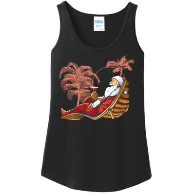 Santa Claus Beach Cocktail Christmas Ladies Essential Tank