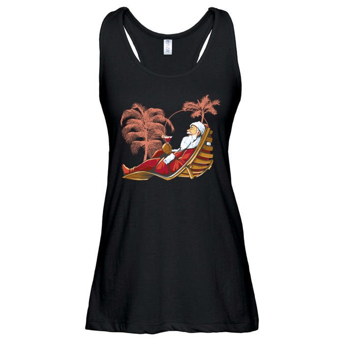 Santa Claus Beach Cocktail Christmas Ladies Essential Flowy Tank