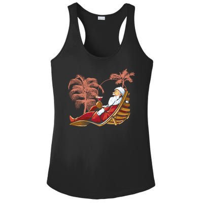 Santa Claus Beach Cocktail Christmas Ladies PosiCharge Competitor Racerback Tank