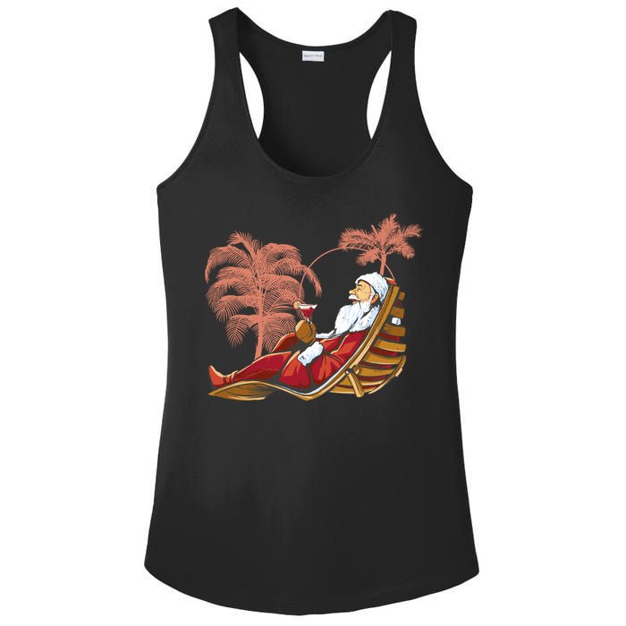 Santa Claus Beach Cocktail Christmas Ladies PosiCharge Competitor Racerback Tank