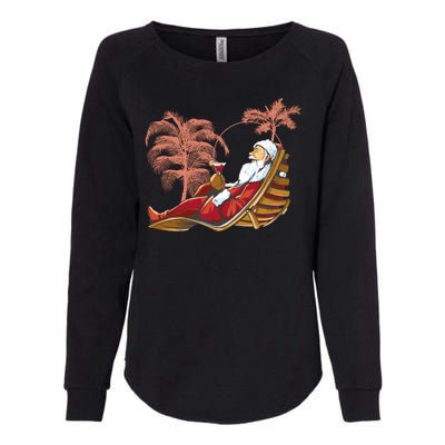 Santa Claus Beach Cocktail Christmas Womens California Wash Sweatshirt