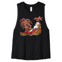 Santa Claus Beach Cocktail Christmas Women's Racerback Cropped Tank