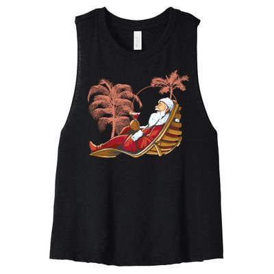 Santa Claus Beach Cocktail Christmas Women's Racerback Cropped Tank