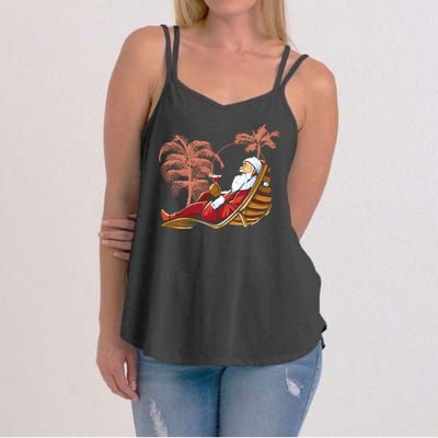 Santa Claus Beach Cocktail Christmas Women's Strappy Tank