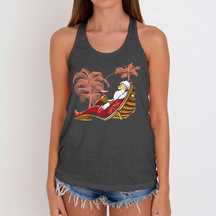 Santa Claus Beach Cocktail Christmas Women's Knotted Racerback Tank