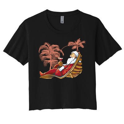 Santa Claus Beach Cocktail Christmas Women's Crop Top Tee