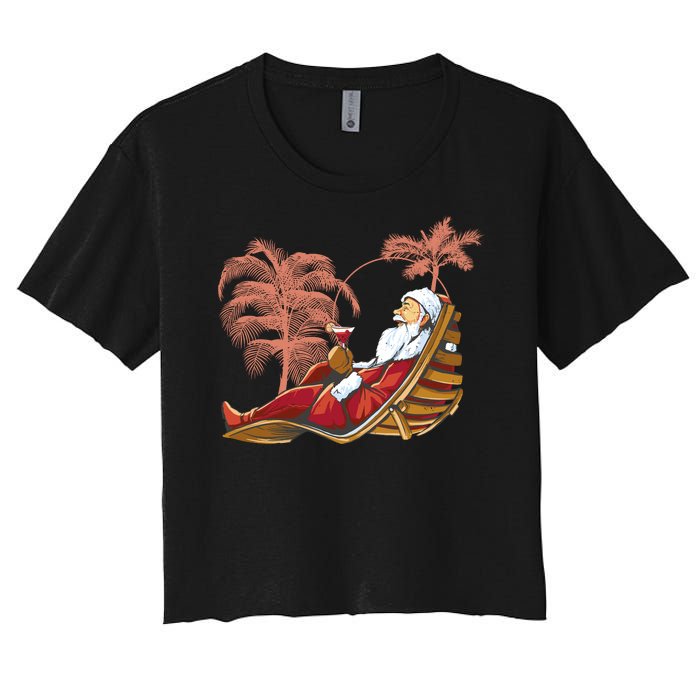 Santa Claus Beach Cocktail Christmas Women's Crop Top Tee