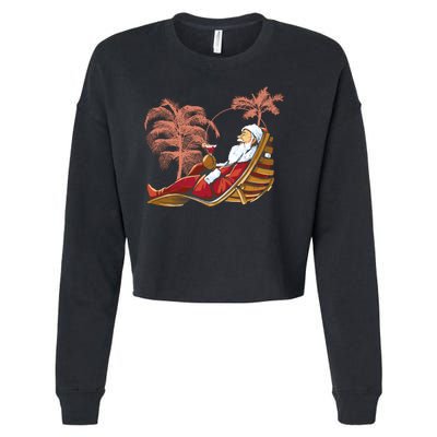 Santa Claus Beach Cocktail Christmas Cropped Pullover Crew