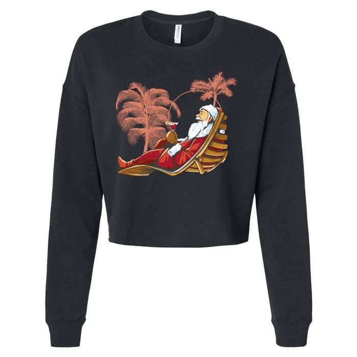 Santa Claus Beach Cocktail Christmas Cropped Pullover Crew