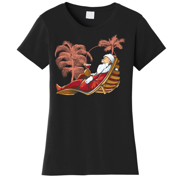 Santa Claus Beach Cocktail Christmas Women's T-Shirt