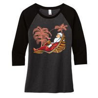 Santa Claus Beach Cocktail Christmas Women's Tri-Blend 3/4-Sleeve Raglan Shirt