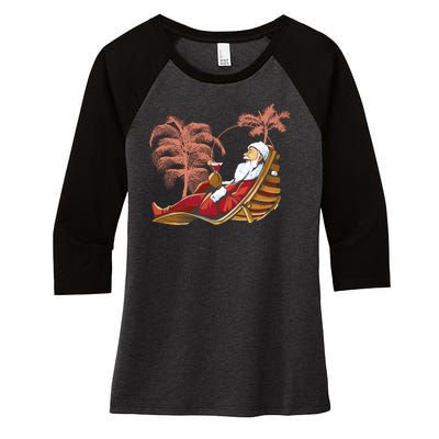 Santa Claus Beach Cocktail Christmas Women's Tri-Blend 3/4-Sleeve Raglan Shirt