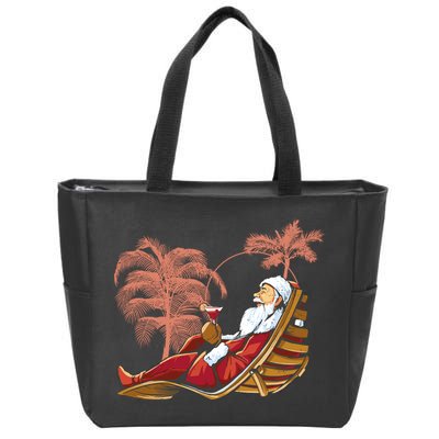 Santa Claus Beach Cocktail Christmas Zip Tote Bag