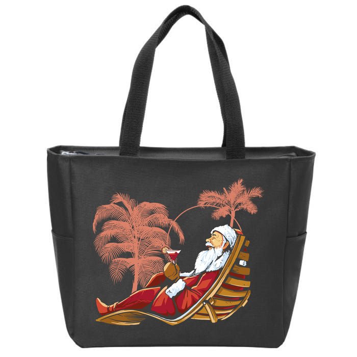 Santa Claus Beach Cocktail Christmas Zip Tote Bag