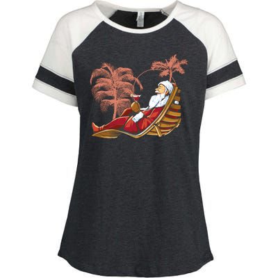 Santa Claus Beach Cocktail Christmas Enza Ladies Jersey Colorblock Tee