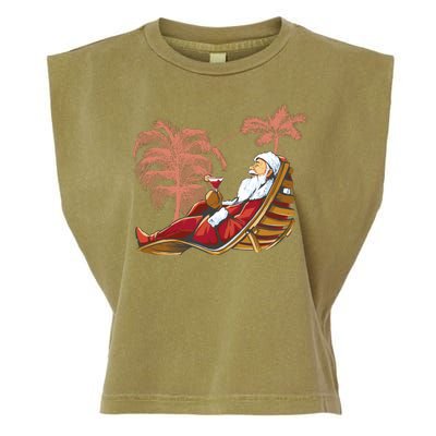 Santa Claus Beach Cocktail Christmas Garment-Dyed Women's Muscle Tee