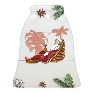 Santa Claus Beach Cocktail Christmas Ceramic Bell Ornament