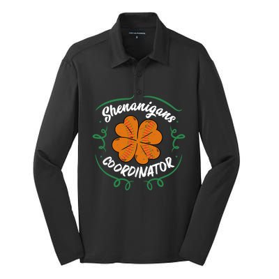 Shenanigans Coordinator Basketball Shamrock St Patricks Day Gift Silk Touch Performance Long Sleeve Polo